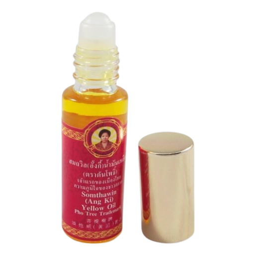 Somthawin Ang Ki Yellow Oil Roll-On (Turmeric, Peppermint, Camphor) – Rapid Relief for Dizziness & Faintness 4ml (Pack of 12)