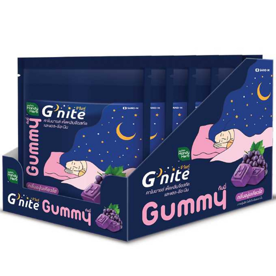 Handy Herb Gnite Beautie Gummy Jelly - Chamomile, Reishi, L-Theanine, Fast Sleep Support - Kyoho Grape Flavor (6 Sachets, 4 pcs each)