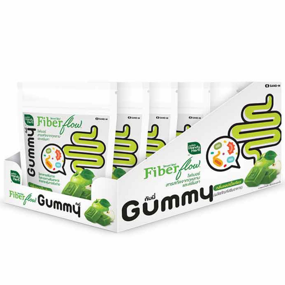 Handy Herb Fiber Flow Gummy Jellies – Rose Extract & Triphala, Green Apple Flavor (Box of 6 Sachets, 4 pcs each)