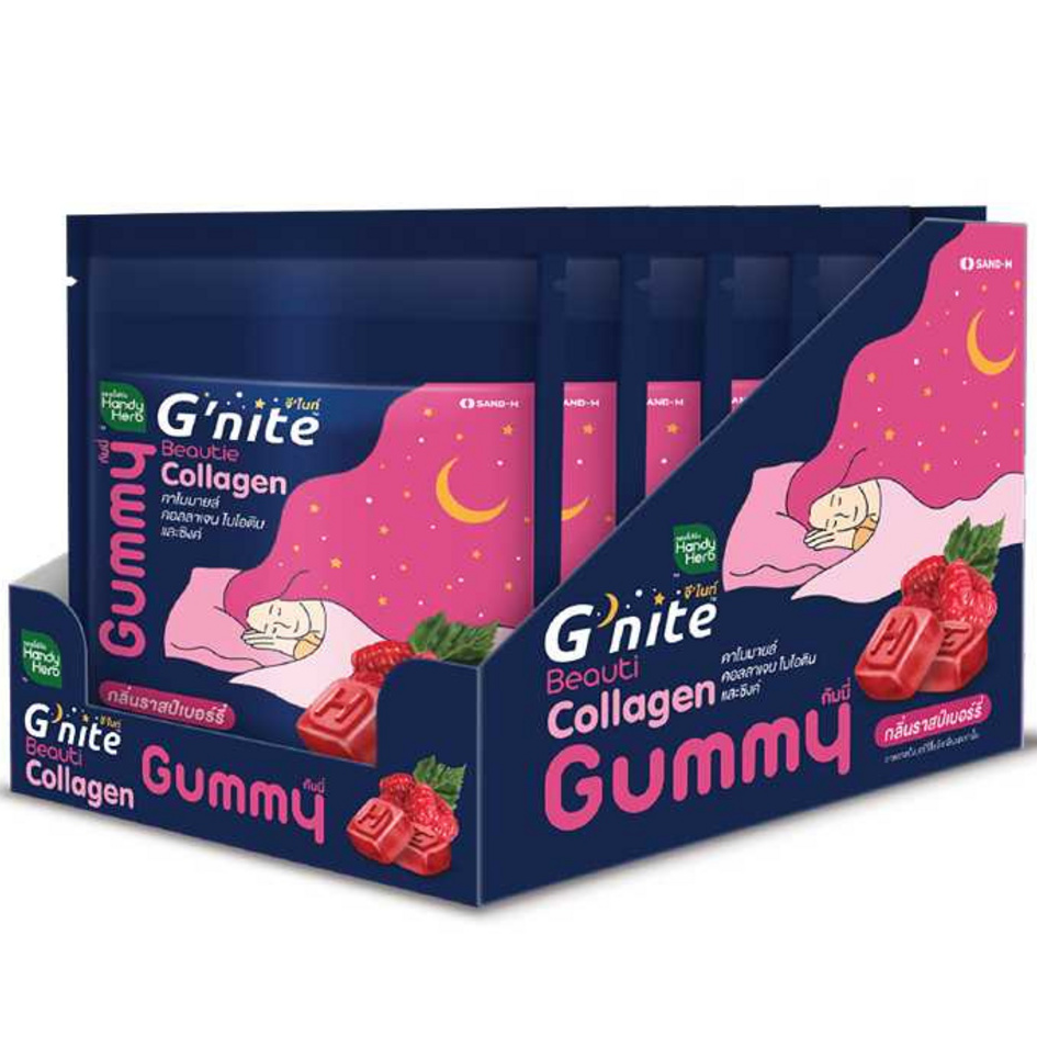Handy Herb Gnite Beautie Gummy Jelly with Chamomile, Collagen, Biotin & Zinc – Fast Sleep Support, Raspberry Flavor (6 Sachets, 4 pcs each)