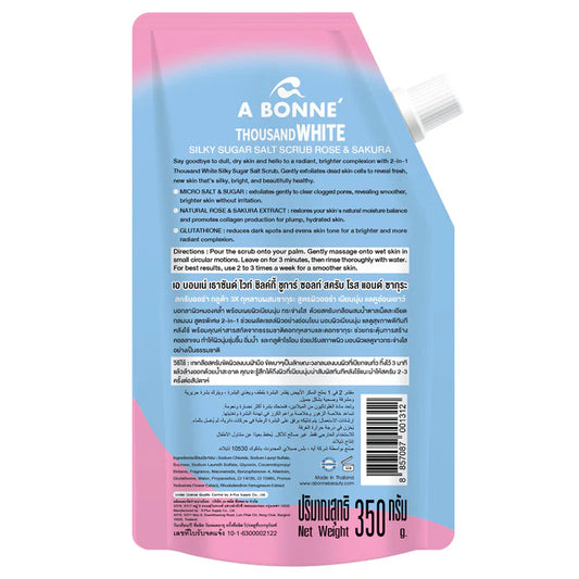 A Bonne' - Gommage au sucre soyeux et sel aux milles blancs Rose & Sakura 350g.