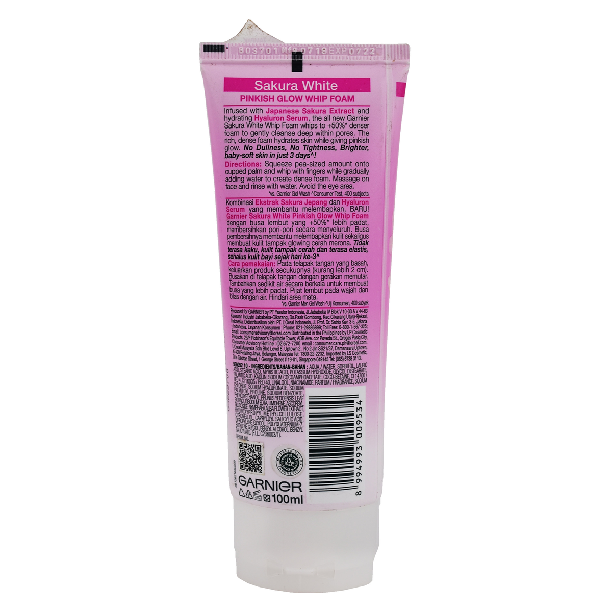 Garnier Sakura White Pinkish Glow Whip Foam - Gentle Deep Cleansing 100ml