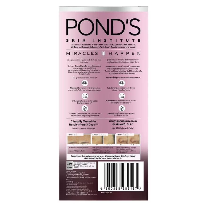 Pond's Bright Miracle Night Serum with Niasorcinol - 30g for Radiant, Even Skin