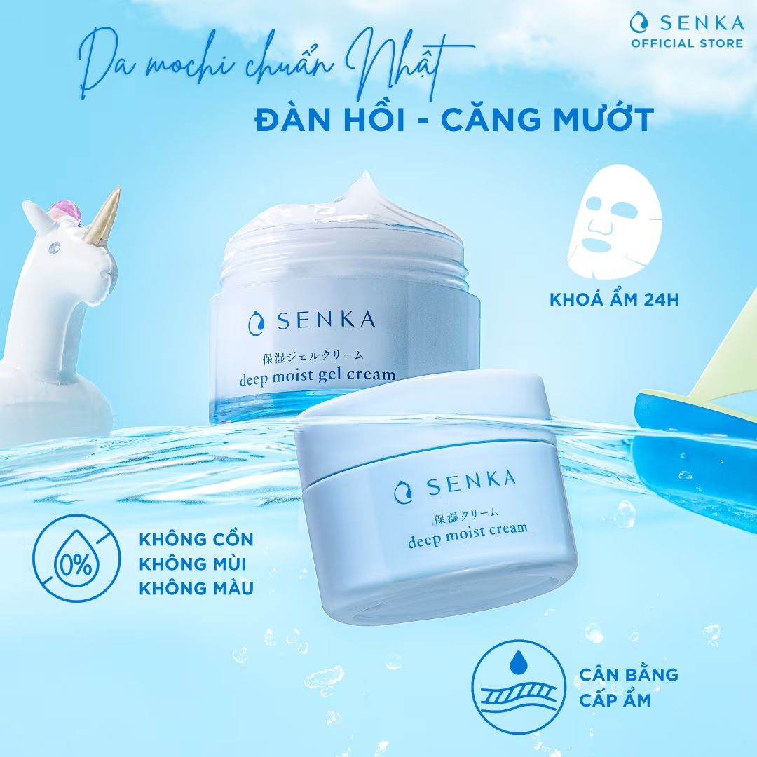 Senka Deep Moist Gel Cream with Hydrating Complex & Double Hyaluronic Acid 50g - Dewy, Refreshed Skin