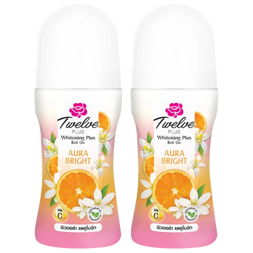 Twelve - Plus Whitening Plus Roll On, Aura Bright, Orange Vit C 40ml. (Pack of 2)