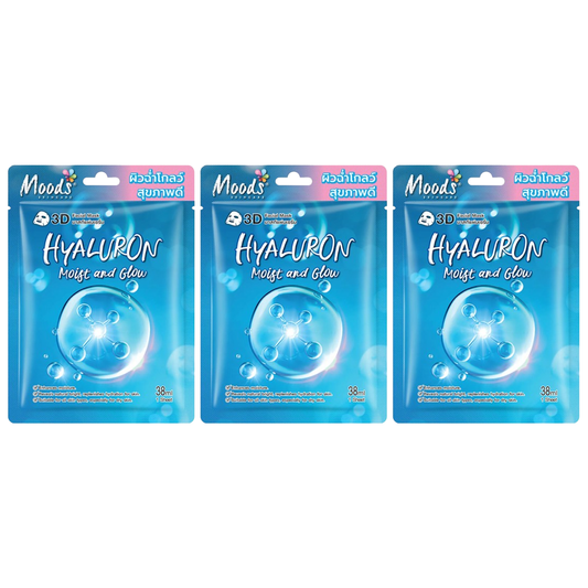 Moods Skin Care - Hyaluron Moist And Glow 3D Facial Mask 38ml. (Pack of 3)