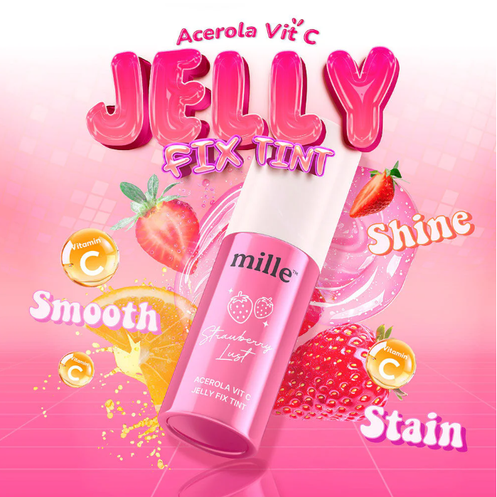 Mille - Acerola Vit C Jelly Fix Tint, Strawberry Lust 3g.