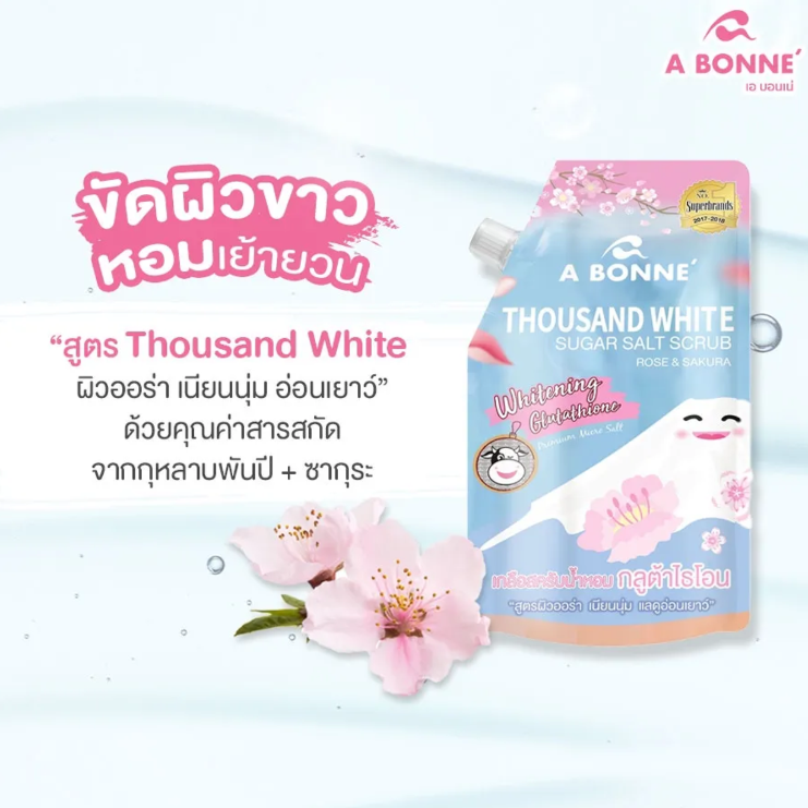 A Bonne Thousand White Silky Sugar & Salt Body Scrub with Rose & Sakura 350g