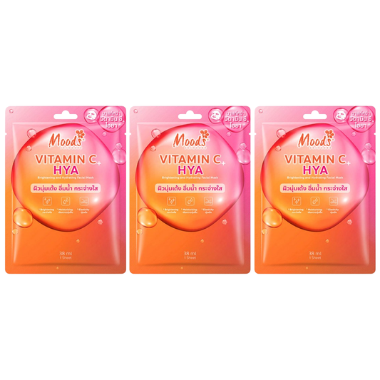 Moods Skin Care - Vitamin C + Hya Brightening And Hydrating Facial Mask 38ml. (Pack of 3)
