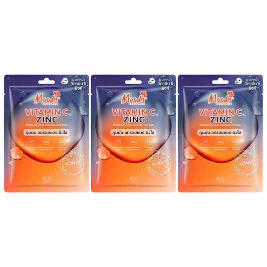 Moods Skin Care - Vitamin C + Zinc Brightening And Revitalising Facial Mask 38ml. (Pack of 3)