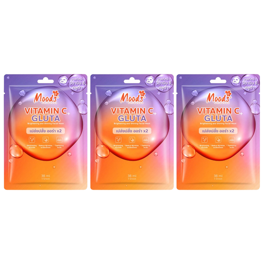 Moods Skin Care - Vitamin C + Gluta Brightening And Shining Facial Mask 38ml. (Pack of 3)