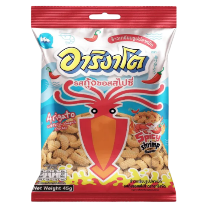 Arigato Squid Crackers - Spicy Shrimp Sauce 45g (Pack of 3)
