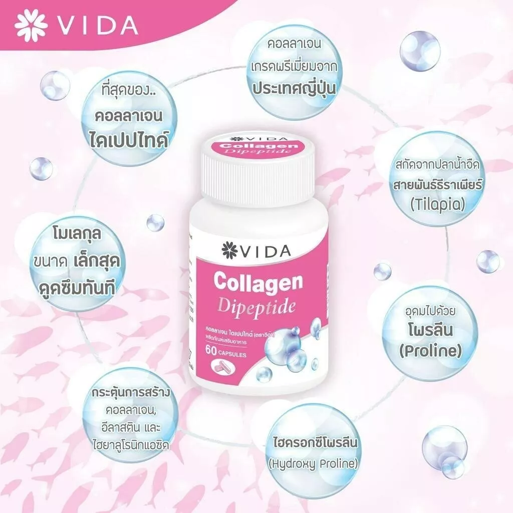 Vida Collagen Dipeptide C - 60 Fish Collagen Capsules for Skin & Joint Health