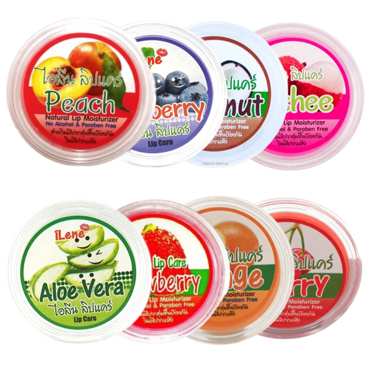 iLene Natural Lip Care Balm Set - 8 Flavors, 10g Each – Peach, Blueberry, Coconut, Lychee, Aloe Vera, Strawberry, Orange & Cherry