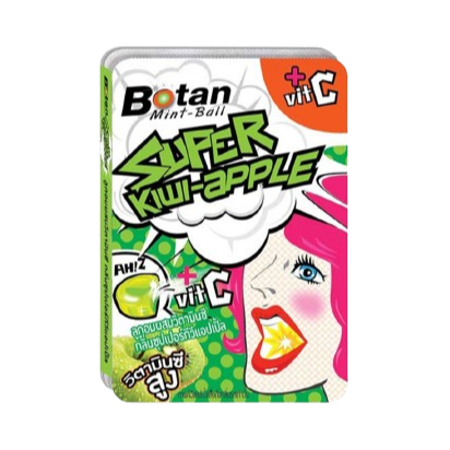 Botan Vitamin C Candy - Super Kiwi Apple Flavor - 17.5g Pack of 18