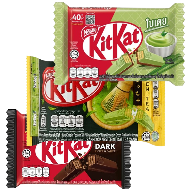 KitKat Mixed Flavor Pack: Dark Chocolate, Green Tea Matcha, and Pandan 35g Each (Pack of 3)