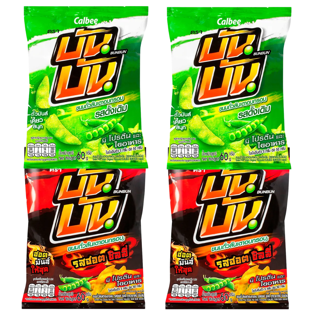 Bun Bun Assorted Flavor Pack – 4x 60g (2 Original + 2 Hot Chili)