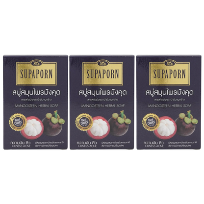 Supaporn Mangosteen Herbal Soap - 100g (Pack of 3) for Radiant, Healthy Skin