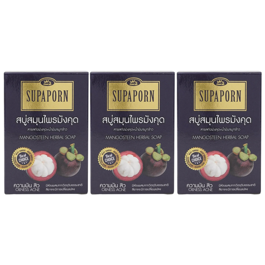 Supaporn Mangosteen Herbal Soap - 100g (Pack of 3) for Radiant, Healthy Skin