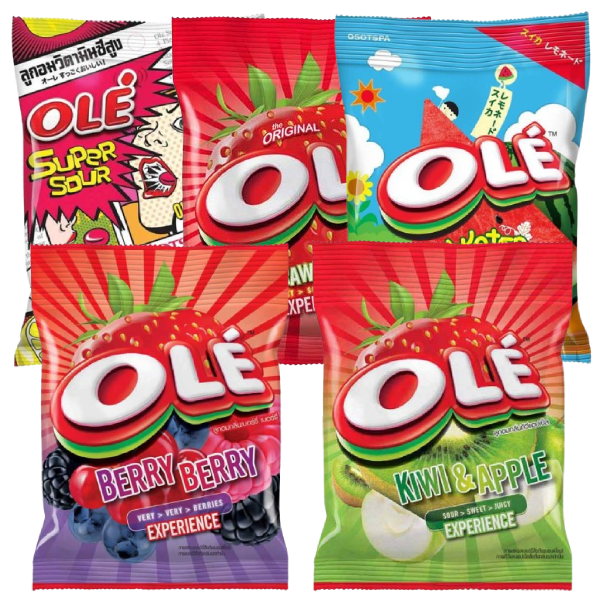 Ole Candy Mix (Pack of 5) – Assorted Flavors Including Strawberry Lime, Strawberry, Watermelon Lemonade, Berry, and Apple Kiwi