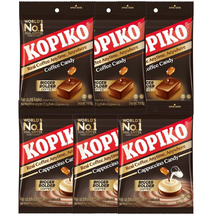 Kopiko Coffee & Cappuccino Candy Mix - 3 Packs of 9 Pieces (Total 27 candies)
