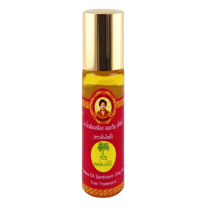 Somthawin Ang Ki Yellow Oil Roll-On (Turmeric, Peppermint, Camphor) – Rapid Relief for Dizziness & Faintness 4ml (Pack of 12)