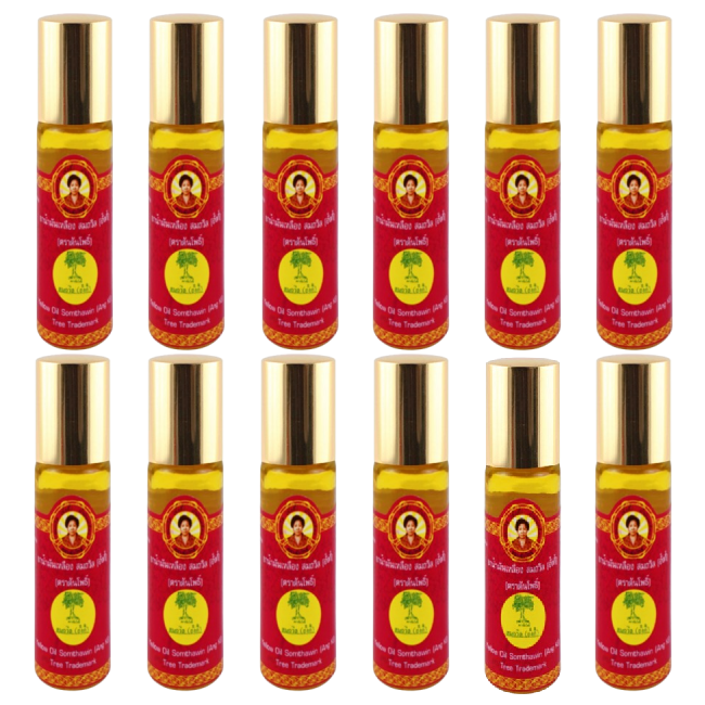 Somthawin Ang Ki Yellow Oil Roll-On (Turmeric, Peppermint, Camphor) – Rapid Relief for Dizziness & Faintness 4ml (Pack of 12)