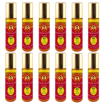 Somthawin Ang Ki Yellow Oil Roll-On (Turmeric, Peppermint, Camphor) – Rapid Relief for Dizziness & Faintness 4ml (Pack of 12)