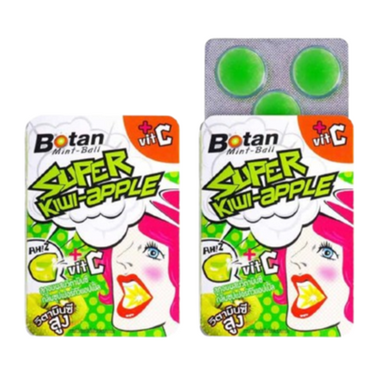 Botan Vitamin C Candy - Super Kiwi Apple Flavor - 17.5g Pack of 18
