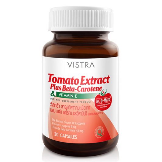 Vistra Tomato Extract Plus Beta-Carotene & Vitamin E - 30 Capsules for Radiant Skin and Wellness