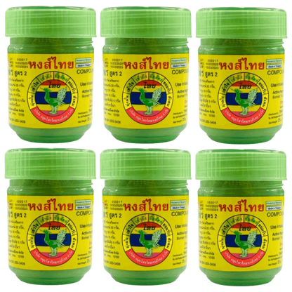 Hong Thai Green Traditional Thai Herbal Inhaler Yadom - Nasal Inhalant Pack of 6 - Made in Thailand