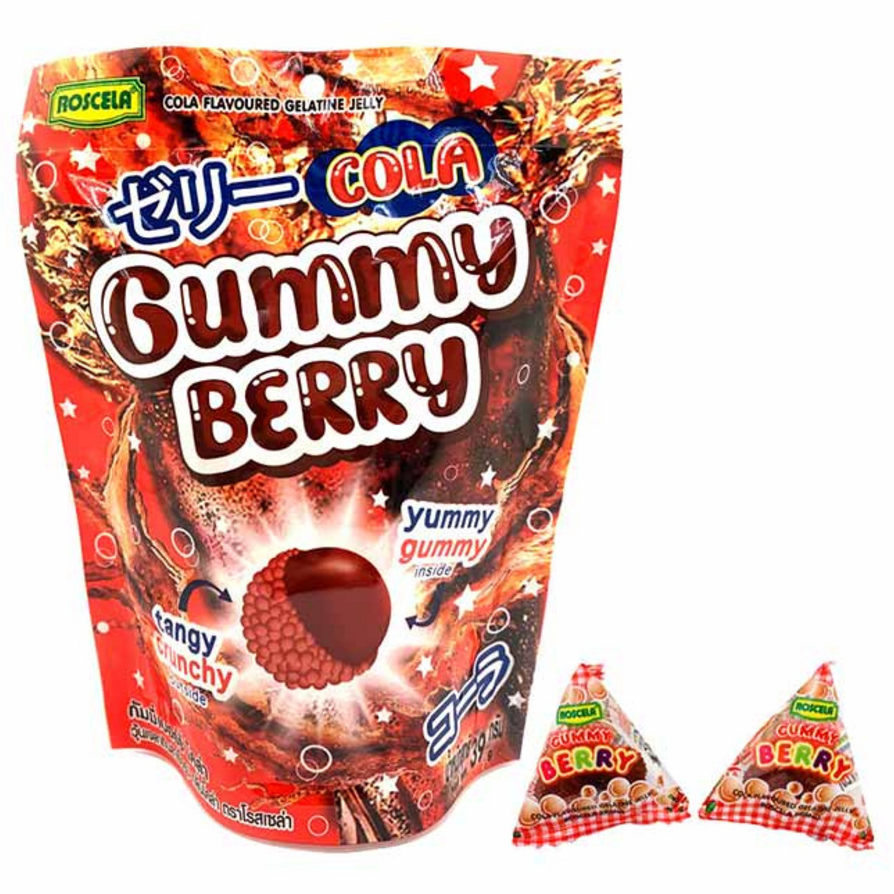 Roscela Gummy Berry Cola - 39g Pack of 3 | Chewy Cola & Berry Snack