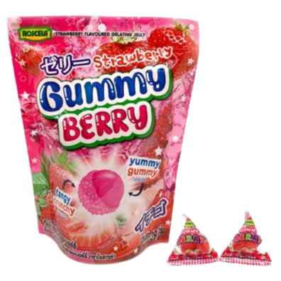 Roscela Strawberry Gummy Berry - 39g (Pack of 3) - Juicy & Chewy Fruit Candy