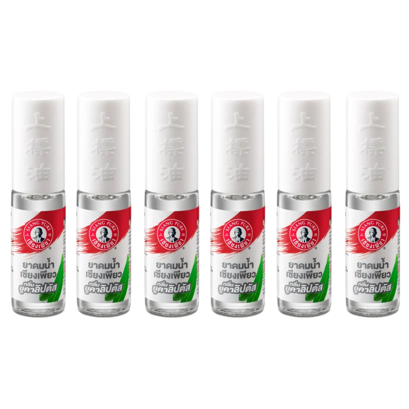 Siang Pure Liquid Inhalant with Eucalyptus Scent – Ball Tip Pack of 6 – Made in Thailand