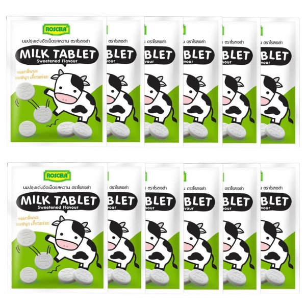 Rosela Sweetened Milk Tablets - 15g Pack of 12 - Made in Thailand