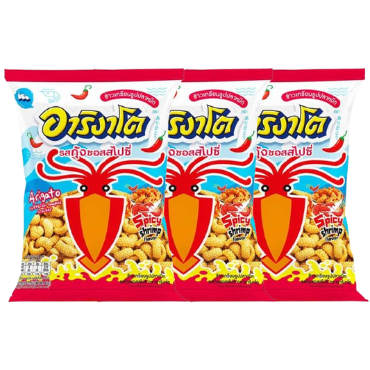 Arigato Squid Crackers - Spicy Shrimp Sauce 45g (Pack of 3)