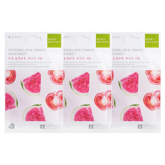 Baby Bright Watermelon & Tomato Essence Mask Sheet - Hydrating 20g (Pack of 3)