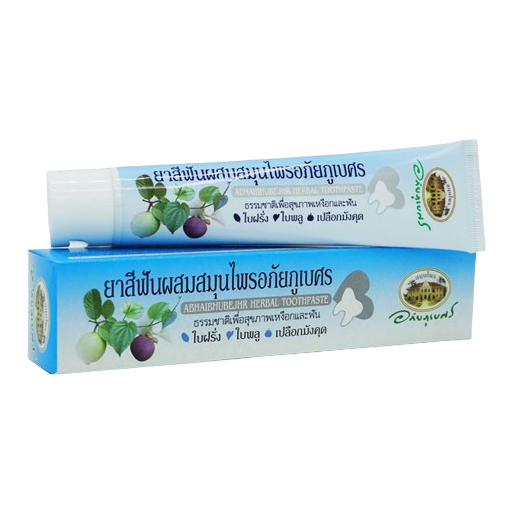 Abhaibhubejhr Herbal Toothpaste with Guava Leaf, Betel, and Mangoesteen - 70g Pack of 3 - Made in Thailand
