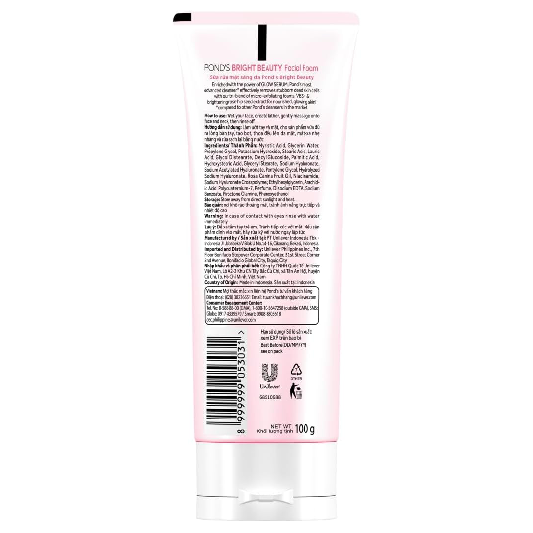 Pond's Bright Beauty Serum Facial Foam 100g - Brightening & Hydrating Cleanser