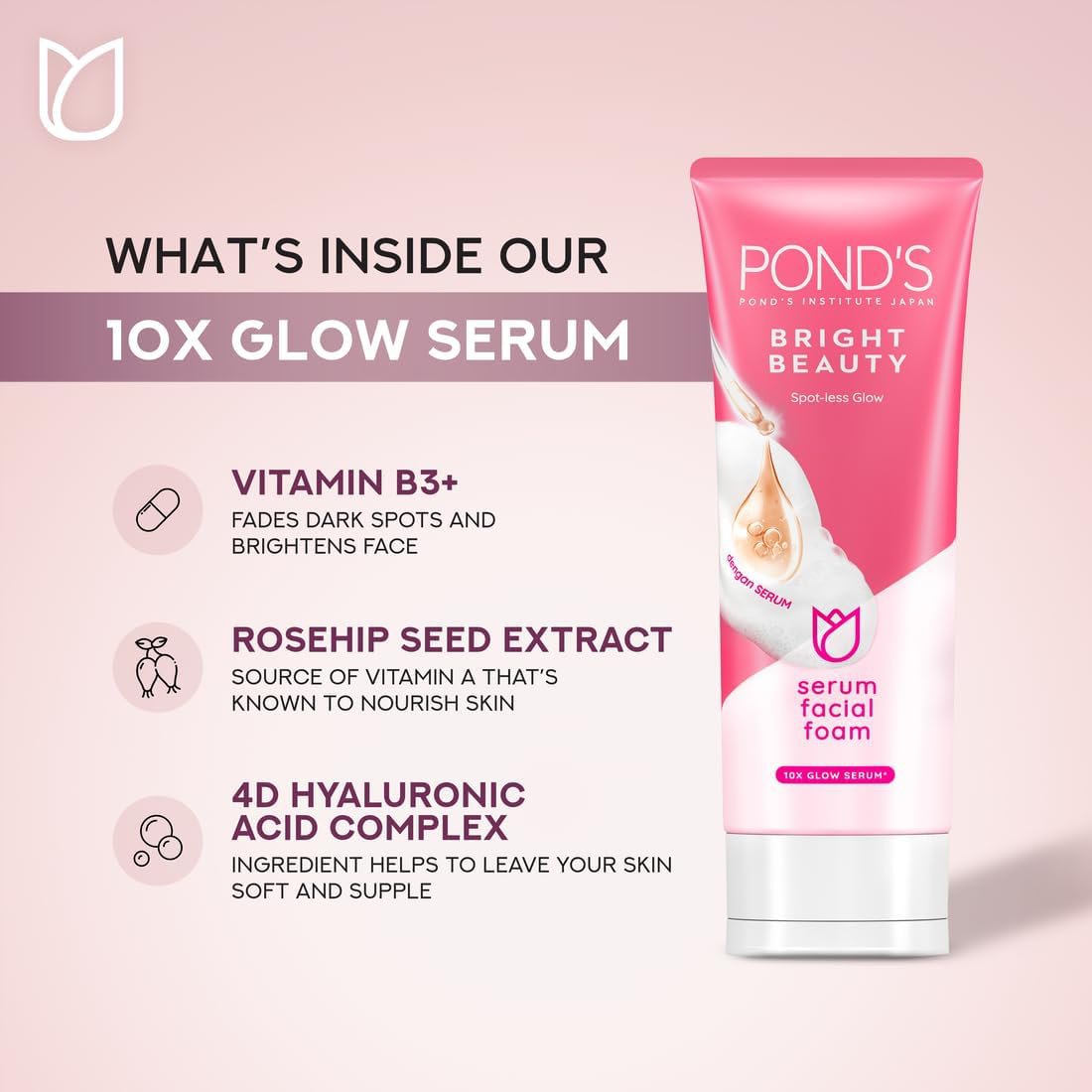 Pond's Bright Beauty Serum Facial Foam 100g - Brightening & Hydrating Cleanser