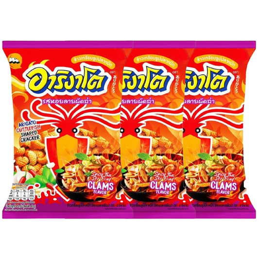 Arigato Squid Crackers & Stir-Fried Clams 45g (Pack of 3)