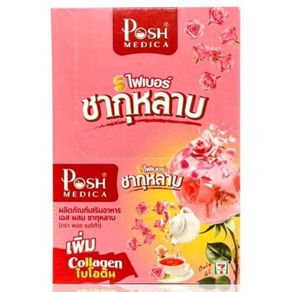 Posh Medica Fiber Rose Tea with Collagen & Biotin – 20g, Pack of 6 Sachets