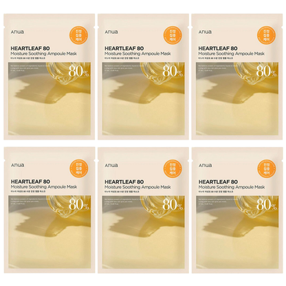 Anua - Heartleaf 80 Moisture Soothing Ampoule Mask 27ml. (Pack of 6)