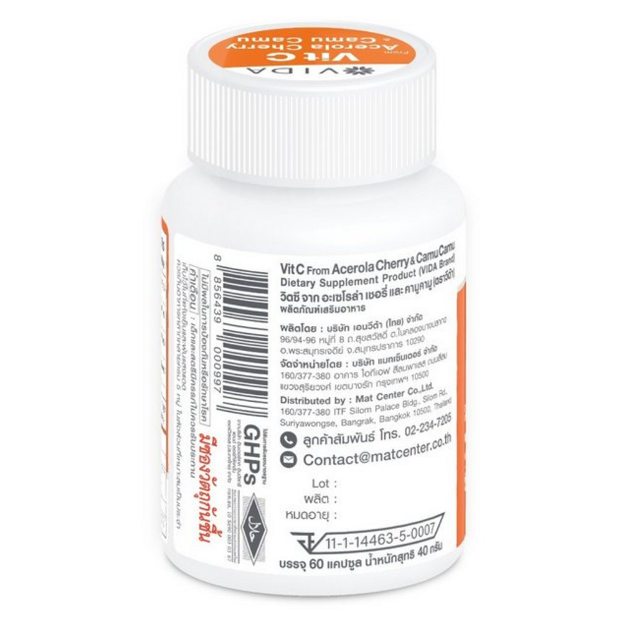 Vida Vitamin C with Acerola Cherry & Camu Camu - 60 Capsules