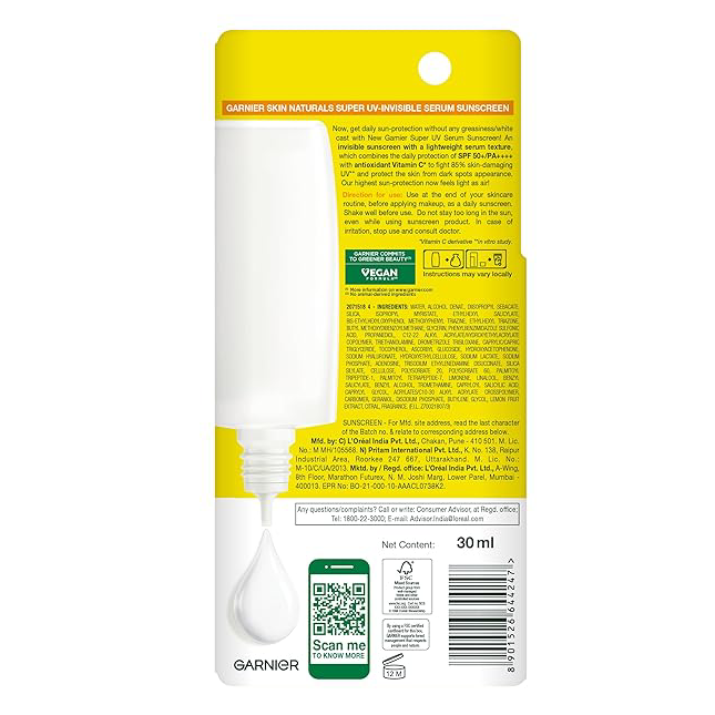 Garnier Super UV Serum SPF 50+ – Lightweight Daily Sun Protection