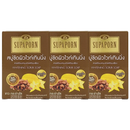 Supaporn Whitening Scrub Soap 100g - Pack of 3 for Brightening & Hydration