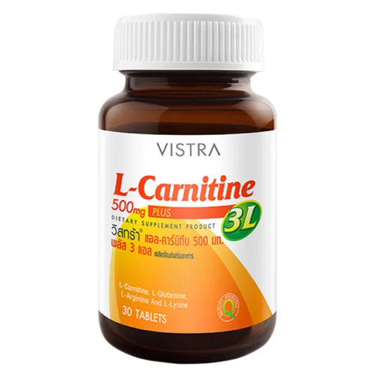 Vistra L-Carnitine 500 mg + 3L (30 Tablets) for Fat Burning & Energy