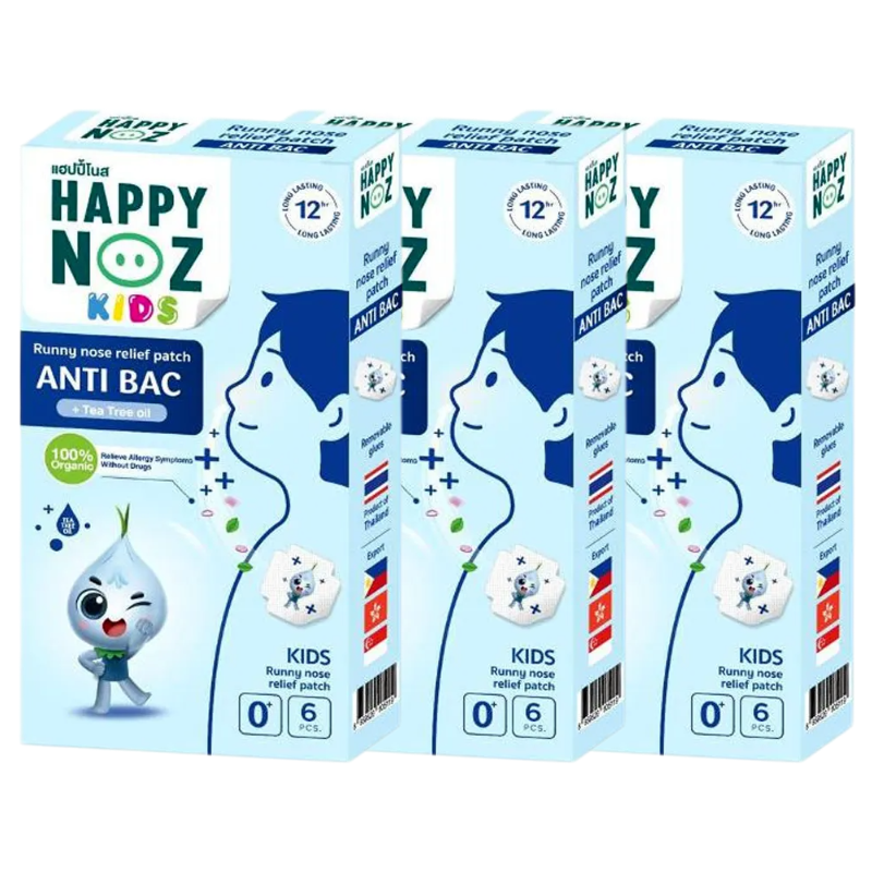 Happy Noz Kids Blue Fragrance Patches - Organic & Gentle Relief (Pack of 3 x 6)