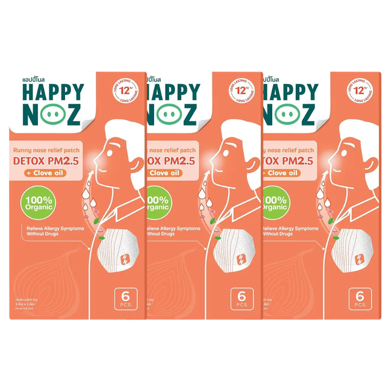 Happy Noz Adult Orange Formula - Fast Relief for Nasal Congestion (Pack of 3 x 6 patches)