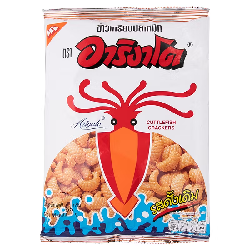 Arigato Squid Crackers Variety Pack - Original, Grilled, Chili & Tomato, Stir-Fried Clams, Spicy Shrimp Sauces (5 Mixed Flavors, 50g Each)